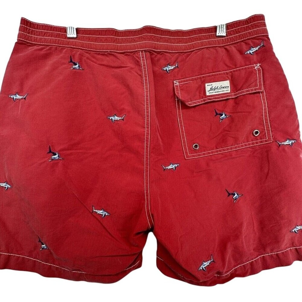 Vintage Polo Ralph Lauren Mens Swim Trunks Sz L 90s Y2K Board Short Red Sharks - Picture 2 of 15